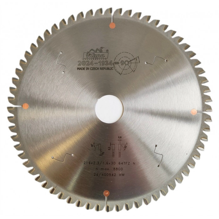 Пила дисковая TCT "Pilana" 216x2.3/1.6x30 z64  87 TFZ N